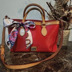 Dooney & Bourke Red and Tan Satchel with Scarf GUC